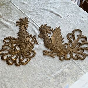 Sexton Metal Craft Vintage 1960’s Fighting Roosters Gold Decor